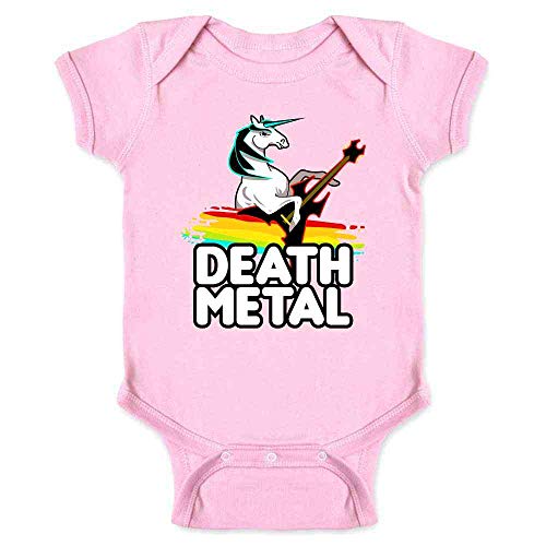 Funny Death Metal Unicorn Retro Rainbow Infant Bodysuit for Babies Pink 6M