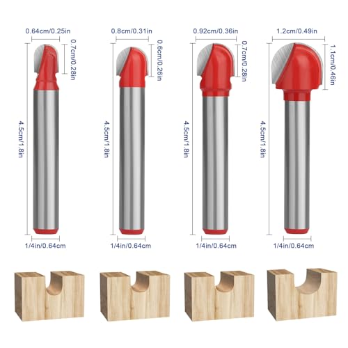 8pcs 1/4" Shank Cove Core Box Router Bit Set, Round Nose Tipped Router Bits Carbide Round Groove Router Bit Cutter Tool for Woodworking Grooving - Image 2