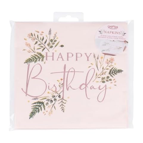 Ginger Ray Rose Gold Floral Birthday Napkins Cover