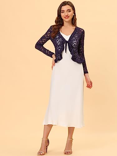 Image of Allegra K Bolero Shrug for Women's Lace Cardigan Tie Front Crop Ruffled Formal Dressy Wedding Shrugs