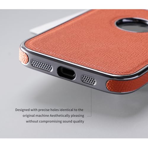 Coque iPhone 15 Pro Max cuir naturel et coque rigide de luxe orange premium - 3