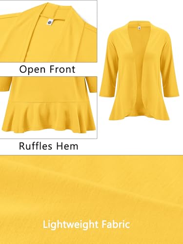 AusLook Women's Plus Size 3/4 Sleeve Lightweight Open Front Cardigan Yellow 4X Draped Ruffles Causal Cover Ups Shrugs Tops Shawls and Wraps Kimono Jacket Coat — view 5