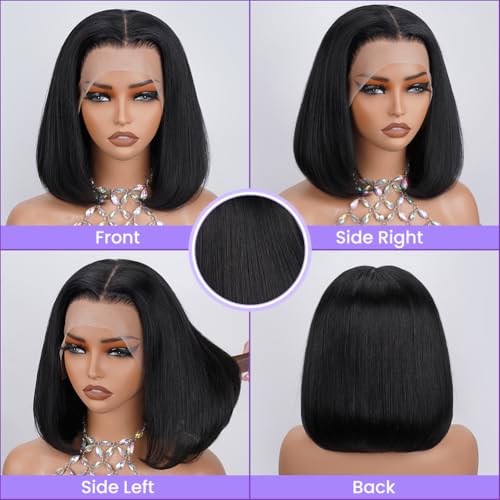 Bob Wig Human Hair 13X4 Lace Front Wigs Human Hair 150% Density Short Straight Frontal Bob Wig HD Transparent Lace Frontal wigs Pre Plucked for Women Glueless Wigs With Baby Hair Natural black 10 Inch - Image 6