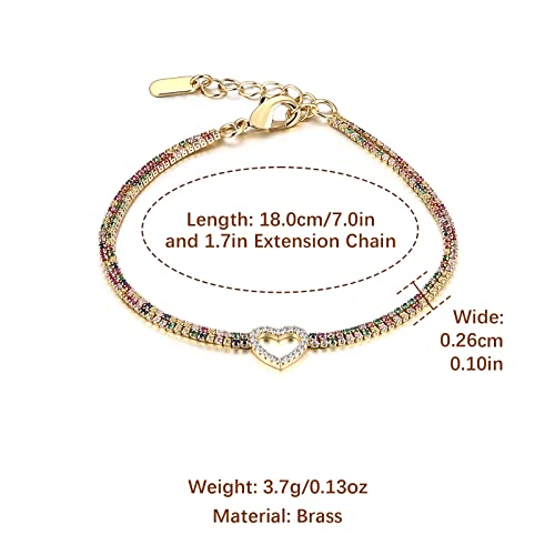 Hzman 14K Gold Plated Bohemia Tribe Colorful Cubic Zirconia Bracelet For Women Girl Love Heart Adjustable Link Bracelet Jewelry Gift #TOP5