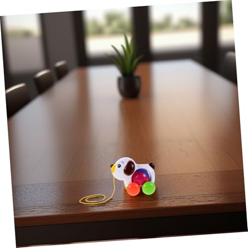 Frcolor 幼児向け引き紐付きプルトイ 白い子犬デザイン 鈴付き 歩行促進と感覚遊び 幼稚園用学習補助用具