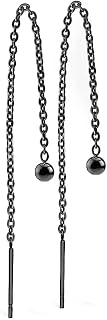 Treuheld® Schwarze Ohrstecker mit Kette und Kugel aus Edelstahl