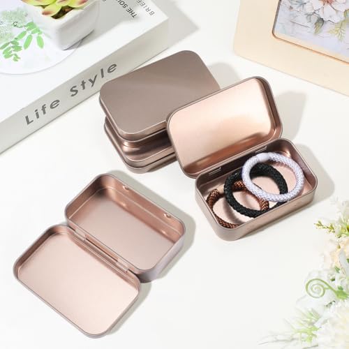 Image of 4 Pack 4 x 2.5 x 0.9In Metal Hinged Tin Box Rectangular Empty Hinged Tins Rose Gold Small Mini Iron Lid Storage Portable Organizer Containers for Tea Drawing Pin Candies Jewelry Crafts