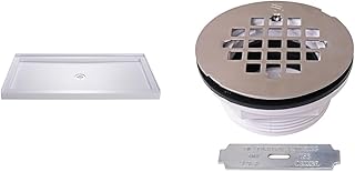 DreamLine 32 in. x 60 in. SlimLine Shower Base & Westbrass 2 in. Shower Drain with 4-1/4 in. Round Grid Cover