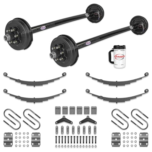 Rockwell American 5,200 lb Tandem Trailer Axle Kit – Electric Brake Axles – Full Suspension Running Gear Kit – 95” Hub Face / 80” Spring Center – 10,400 lb Capacity