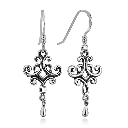 925 Oxidized Sterling Silver Vintage Open Detailed Filigree Dangling Dangle Hook Earrings 1.3'