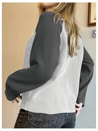 Image of MakeMeChic Girl's Star Print Color Block Crew Neck Long Sleeve Tee Shirt Y2K Tees Top Grey 16Y