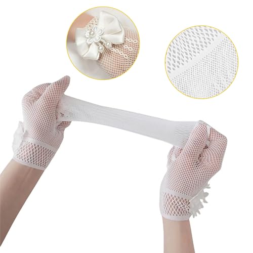 2 Pairs Girls White Gloves for First Communion, Princess, Tea Party, Wedding Party, Short Kids Size Flower Girls Pageant Lace Gloves3