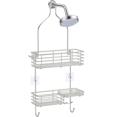 SMARTAKE Hanging Shower Head Caddy, Rustproof Bathroom Shower Shelf Organizer, SUS201 Stainless Steel Over The Storage Rack, for Toilet, Bathroom, Silver