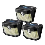 Aootek Lampe Solaire Extérieur 3 Pack   120 LEDs IP65 étanche, Détecteur de Mouvement 8m, Forme Angulaire, Batterie Lithium, lumière solaire extérieur, Coque Noire, Lumière Froide