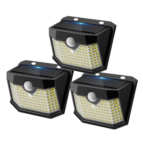 Aootek Solarlampen für Außen Außenbeleuchtung mit Bewegungsmelder - 120 Led Strahler, Breiter Winkel, IP65 Wasserdicht- 3-Stück für Garten, Terrassen-Beleuchtung, Schwarzer Rahmen, Kaltweiß