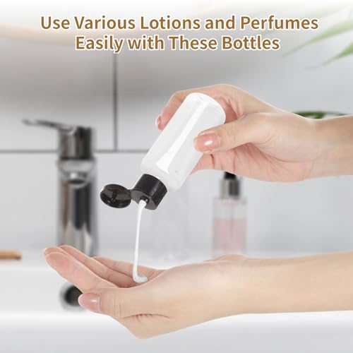 100 Pack 2 oz Plastic Empty Travel Bottles with Flip Cap 60ml Travel Size Containers Portable Leak Proof Clear Plastic Bottles Refillable Dispensing Bottles for Liquid Shampoo Lotion Black2