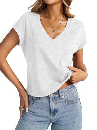 Womens Cap Sleeve V Neck Crop Top Tee