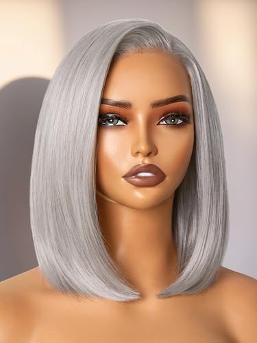 GORGIUS Silver Bob Wig with Grey Highlights Glueless Straight Short