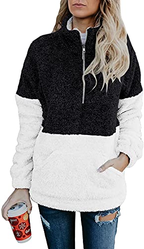 Image of BTFBM Women Sherpa Pullover Quarter Zip Long Sleeve Fluffy Soft Fleece Jackets Sweaters Sweatshirts Hoodies Outwear Coat