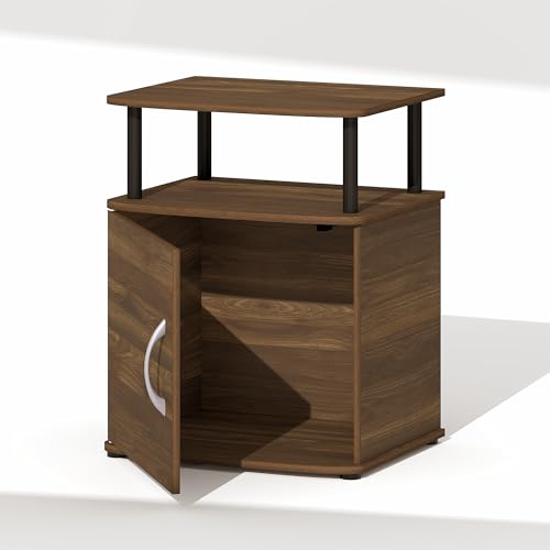 Image of Furinno Jaya Night Stand with Door, Nightstand, Columbia Walnut | Open Shelf and Door Cabinet, Round Corner Bedside Table, Modern Side Table, End Table, for Bedroom, Closet, Dorm