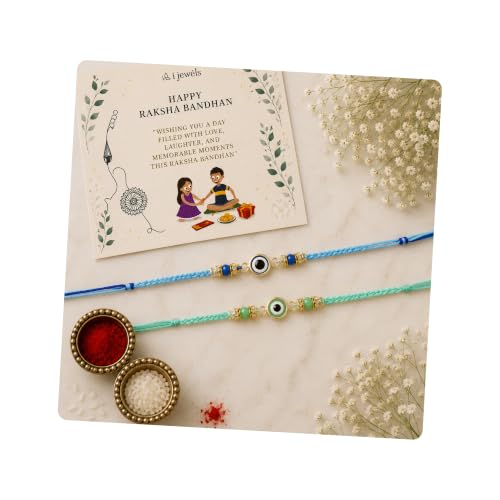 Image of I Jewels Enamel Evil Eye Rakhi With Roli Chawal & Rakshabandhan Card for Bro /Brother /Bhai