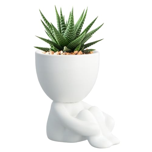 Wisebom Maceta Suculenta De Cerámica, Macetas De Cerámica Para Flores, Macetas De Cerámica Forma Humana Para Suculenta Cactus Oficina Casa Ventana Blanco