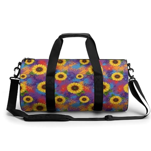 Travel Duffle Gym Bag for Men, Portable Outdoor Overnight Weekender Bag Sunflower Painting Sport Handbag with Shoulder Strap