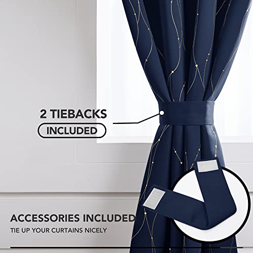 Deconovo Window Curtains For Bedroom 63 Inch - Blackout Noise Reducing Drapes For Kids Room, Grommet Curtains With Gold Printed (42W X 63L Inch, Navy Blue, 2 Panels) #TOP3