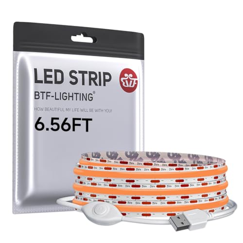 Image of BTF-LIGHTING FCOB COB LED Strip Lights 5V USB Powered Orange Color for TV