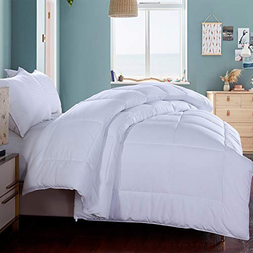Bedding King Comforter Hotel Reversible Duvet Insert - Quilted Comforter with Corner Tabs - Box Stitched Down Alternative Comforter (White, King)