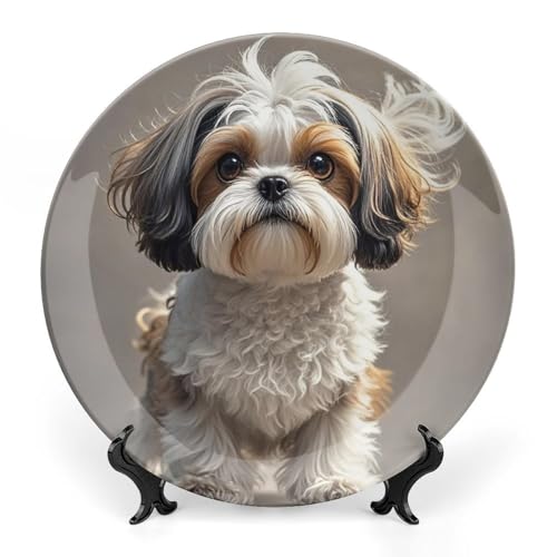 Plato decorativo de porcelana hueso de perro Shih Tzu 7 pulg miniatura 1
