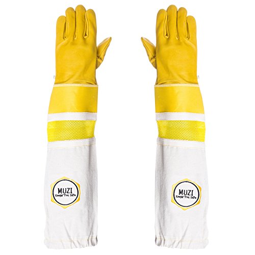 Preisvergleich Produktbild Kuh Leder Imkerei Handschuhe Canvas und Gummizug elastisch Gauntlet (Groß)