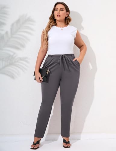 KOJOOIN Womens Plus Size Stretch Work Pants Elastic Waist Business Casual Pants Dressy with Pockets Pencil Leg4