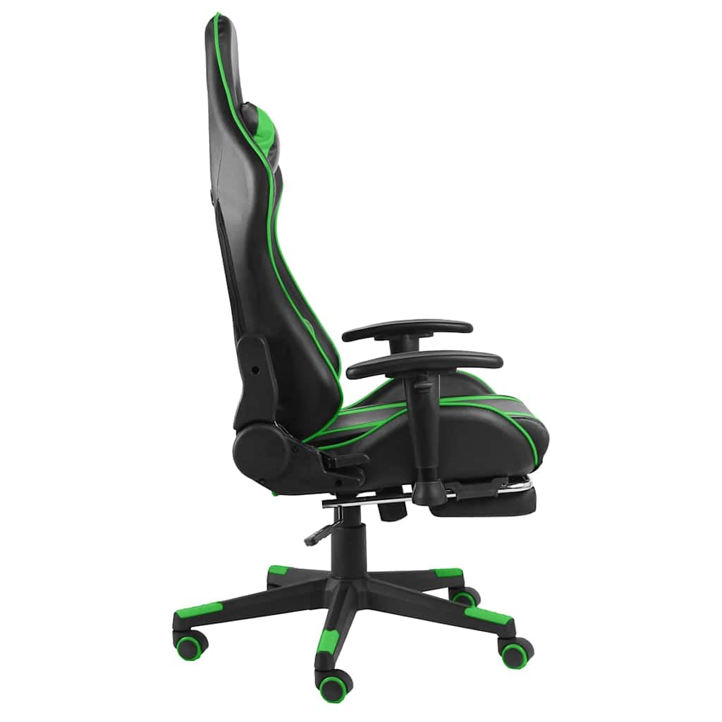 Silla de gaming con reposapiés y ruedas, ergonómica, ajustable, con cojín cervical y lumbar, giratorio para oficina, oficina en casa, jugar, PC, juegos y habitación juvenil en color verde PVC