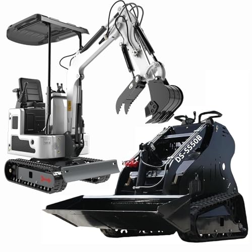 ATTACHXPRO Mini Skid Steer Loader with Mini Excavator Combo Crawler Compact Epa Certified 13.5HP Gasoline Powered (White Black)