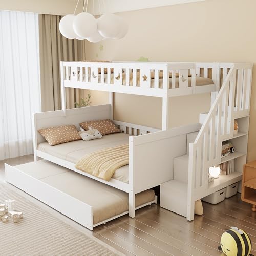 Ligterra Litera 90 x 200/140 x 200 cm, cama infantil, cama juvenil, cama de madera maciza, escalera de seguridad con espacio de almacenamiento y conmutación izquierda a la derecha, cama plegable y