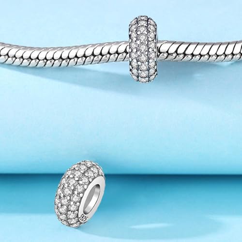 PANPOKI Spacer Beads/Stopper Perlen für Armbänder & Ketten, 925 Sterling Silber Perlen | Glatt & Pave Zirkonia (Weiß, Blau, 18K Gold plattiert) | Anti-Rutsch Trenner Charms (2Pcs White CZ Spacer)