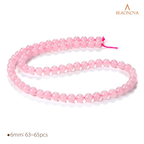 Image of BEADNOVA Natural Rose Quartz Beads Natural Crystal Beads Stone Gemstone Round Loose Energy Healing with Crystal Stretch Cord for Jewelry Making (6mm, 62-64pcs)