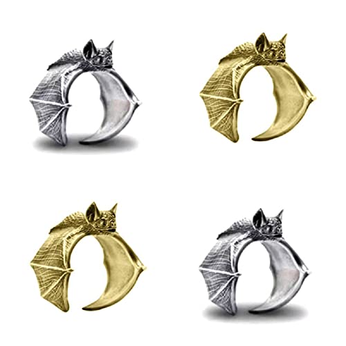 Lrgkmcwtob Vintage Knuckle Rings Set Stackable Finger Ring Halloween Bat Finger Ring Open Adjustable Black Punk Wing Ring Gothic Finger Band Cosplay Accessories (Golden) #TOP2