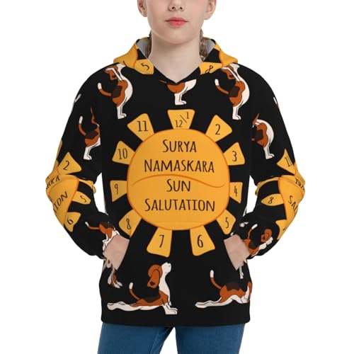 Beagle ​​Doing Yoga Kids Pullover Hoodies Boys Sweatshirts Girls Athletic Clothes with Pocket