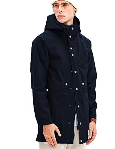 Mens Lined Rain Slicker with Hood Navy Blue Waterproof Jacket Navy Blue XL
