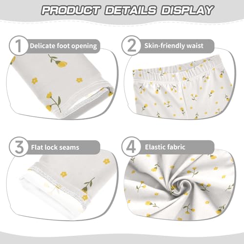 Yellow Flowers Girls Leggings,Workout Leggings for Girls Toddler Athletic Leggings Size for 3-10T3