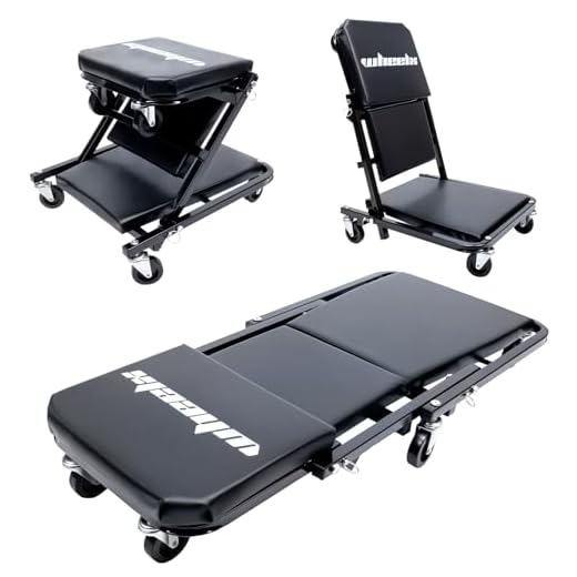 WheelX Mechanic Creeper 36 inches 3-in-1 Mode Z Seat 340lbs Capacity, Foldable Garage Adjustable Rolling Folding with 6pcs Wheels Roller, Lay Down Sit Lean Back, Under Car Auto Repair, Black, Man Gift