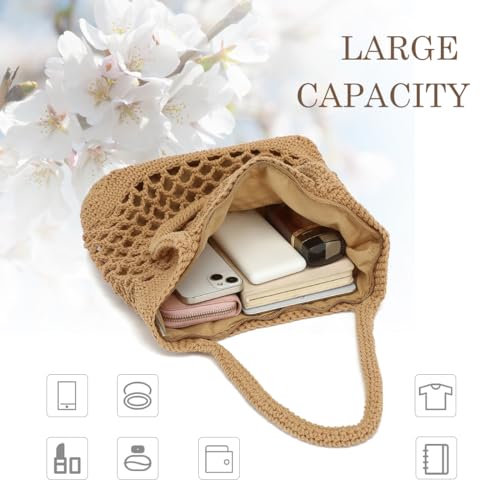 Image of Bycobecy Woven Tote Bag for Women, Summer Beach Bag Large Crochet Shoulder Purse Handbag Boho Knit Bag for Summer Travel