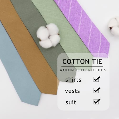 Image of Ties for Men, Cotton Mens Ties Skinny Solid Color Necktie Sage Green Tie for Wedding Business