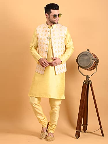 Image of Uri and MacKenzie Men's Silk Blend Kurta Pajama with Designer Ethnic Nehru Jacket /Modi Jacket