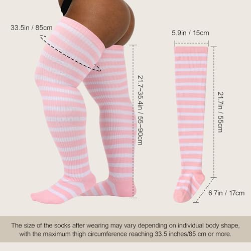 Image of DRESHOW Plus Size Thigh High Socks Striped Over Knee Long Boot Stockings Knee High Tube Socks Leg Warmers for Women