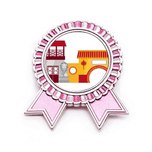 Broche architecture chinoise rose motif traditionnel pour accessoiriser un blazer