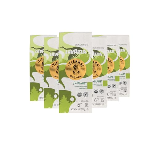 Lavazza ¡Tierra! Organic Planet Ground Coffee Light Roast, 10.5 Oz Authentic Italian, Value Pack, Blended And Roated in Italy, 100% USDA Organic Arabica coffees (Pack of 6)