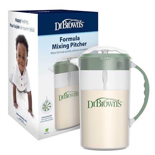 Dr. Brown's Baby Formula Mixing Pitcher with Adjustable Stopper, Locking Lid, & No Drip Spout, 32oz, BPA Free, Olive